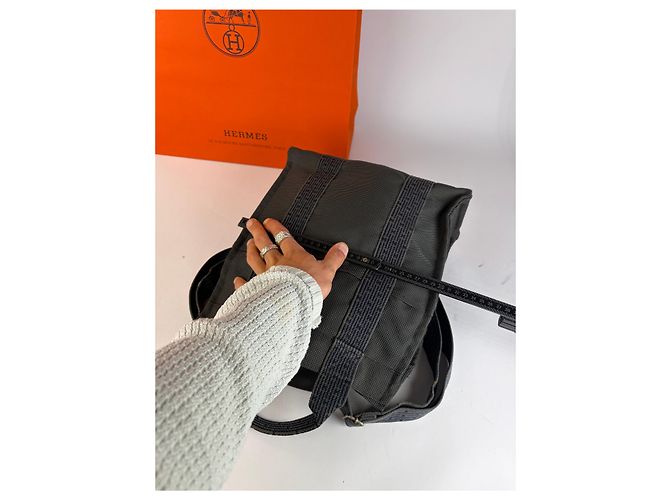 Borsa Tote Vintage Hermès Troca Canvas Fine anni 1990 Dark Grey Blue - vista 12