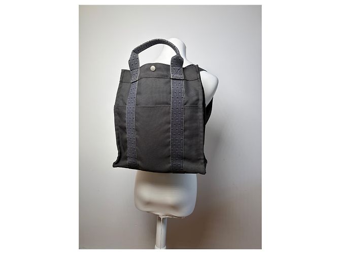 Borsa Tote Vintage Hermès Troca Canvas Fine anni 1990 Dark Grey Blue - vista 15