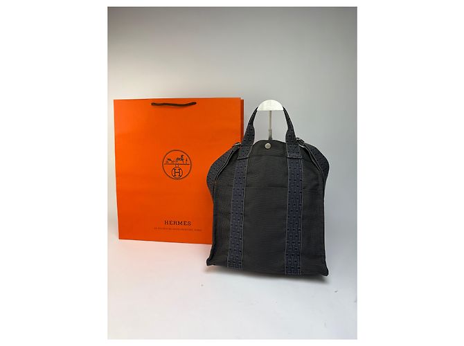 Borsa Tote Vintage Hermès Troca Canvas Fine anni 1990 Dark Grey Blue - vista 2