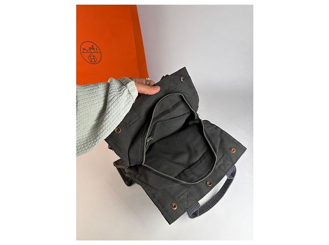 Borsa Tote Vintage Hermès Troca Canvas Fine anni 1990 Dark Grey Blue - vista 4