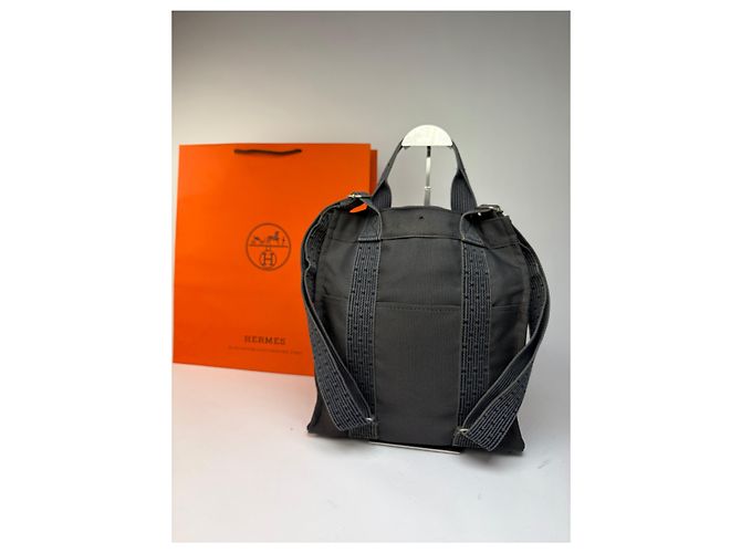 Borsa Tote Vintage Hermès Troca Canvas Fine anni 1990 Dark Grey Blue - vista 5