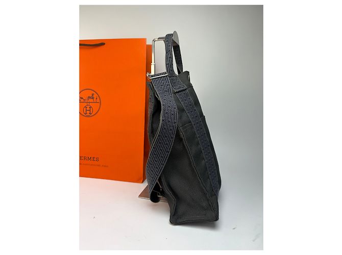 Borsa Tote Vintage Hermès Troca Canvas Fine anni 1990 Dark Grey Blue - vista 7