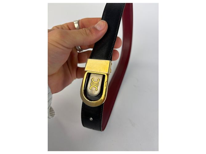Céline Vintage Celine Triomphe Ledergürtel Ende 1980er–1990er Black Gold - Ansicht 2