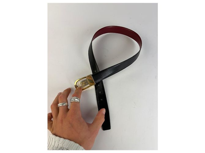 Céline Vintage Celine Triomphe Ledergürtel Ende 1980er–1990er Black Gold - Ansicht 4