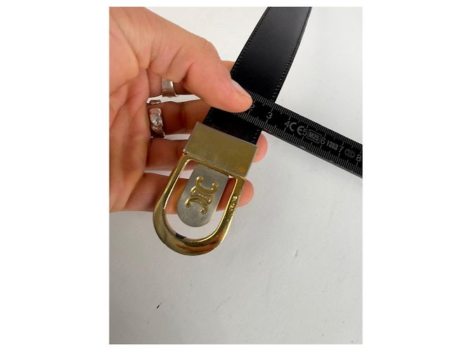 Céline Vintage Celine Triomphe Ledergürtel Ende 1980er–1990er Black Gold - Ansicht 7