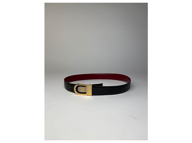 Céline Vintage Celine Triomphe Ledergürtel Ende 1980er–1990er Black Gold - Ansicht 8