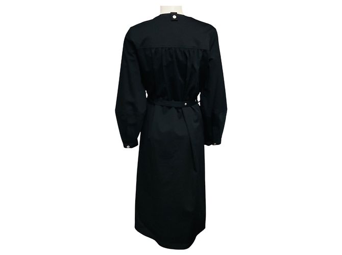 Vestido midi Tibi preto de manga comprida em algodão stretch com cinto - vista 3