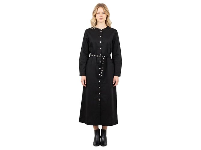 Vestido midi Tibi preto de manga comprida em algodão stretch com cinto - vista 4