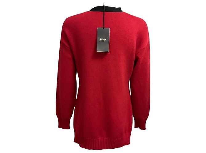 Fendi High Low Kaschmir-Strickpullover Rot / Schwarz - Ansicht 3
