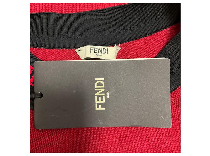Fendi High Low Kaschmir-Strickpullover Rot / Schwarz - Ansicht 4