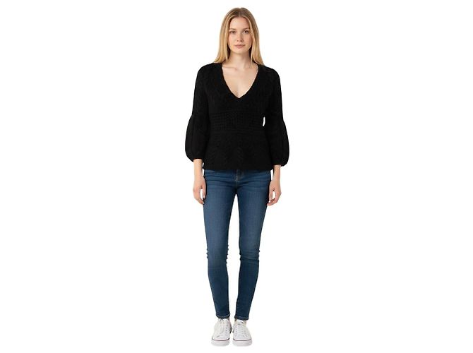 Oscar de la Renta Schwarzer Kaschmir-Strickpullover mit V-Ausschnitt - Ansicht 4