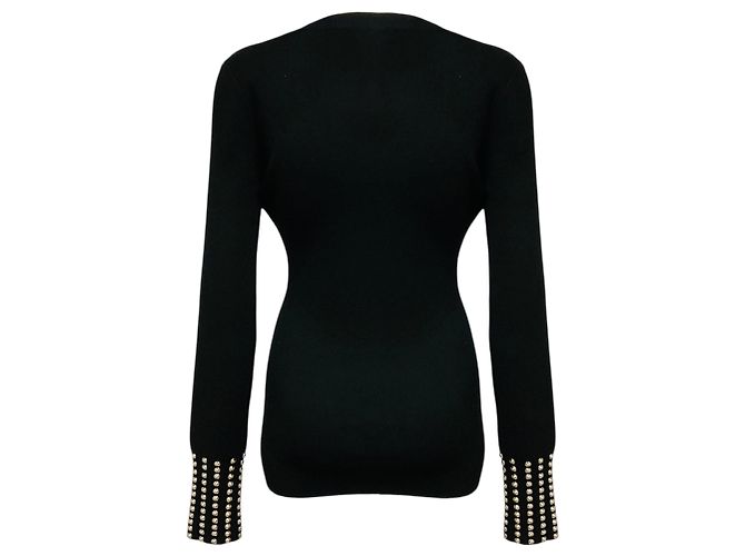 Barbara Bui Rundhals-Pullover aus Wollstrick in Schwarz mit silbernen Nieten - Ansicht 3