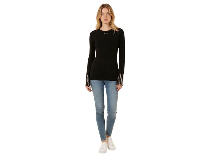 Barbara Bui Rundhals-Pullover aus Wollstrick in Schwarz mit silbernen Nieten - Ansicht 4