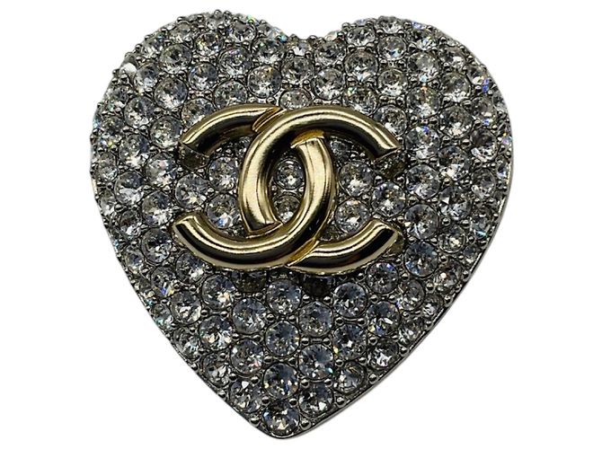 Spilla a cuore con strass Chanel 2020 Argento / Oro Logo CC - vista 2