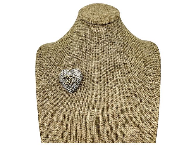 Spilla a cuore con strass Chanel 2020 Argento / Oro Logo CC - vista 6