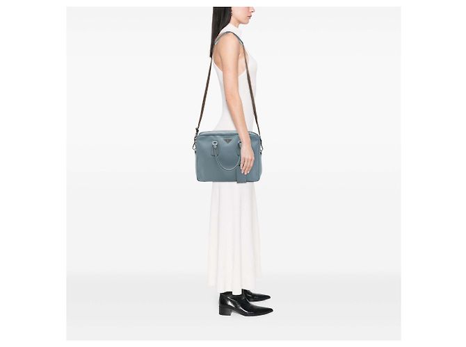 Borsa business Prada Saffiano blu - vista 6