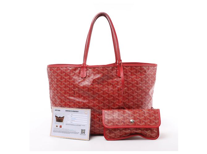 Borsa a spalla Goyard Saint Louis PM in PVC e pelle rossa - vista 15