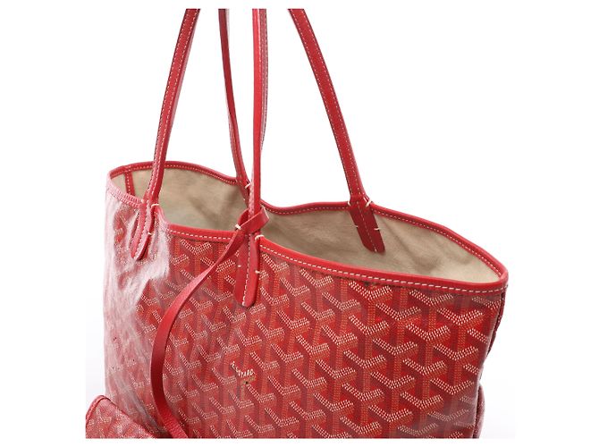 Borsa a spalla Goyard Saint Louis PM in PVC e pelle rossa - vista 3