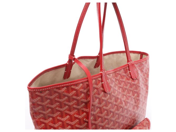 Borsa a spalla Goyard Saint Louis PM in PVC e pelle rossa - vista 5