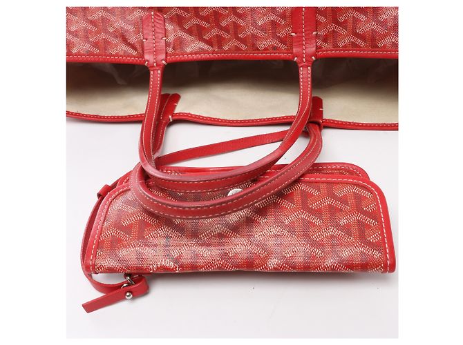 Borsa a spalla Goyard Saint Louis PM in PVC e pelle rossa - vista 7