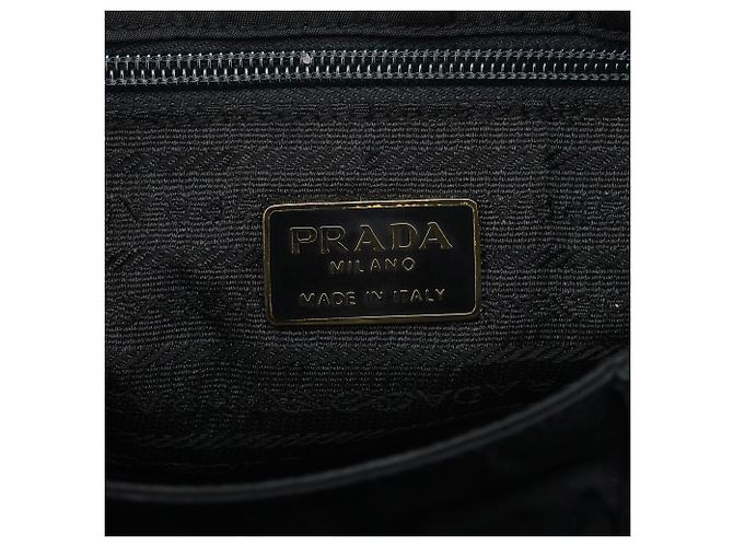 Prada Borsa Tote Black Tessuto Metallo Gold Handle - vista 11