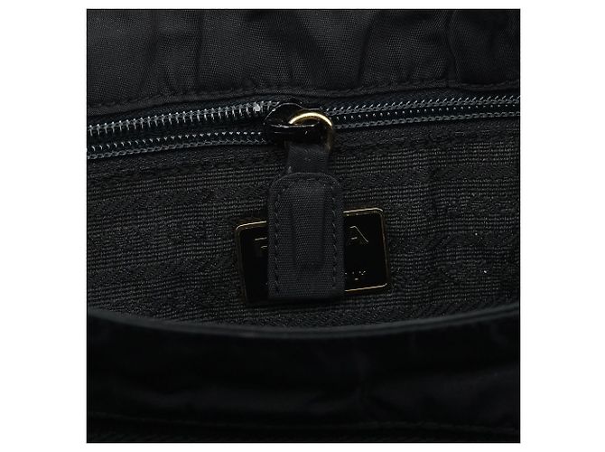 Prada Borsa Tote Black Tessuto Metallo Gold Handle - vista 12