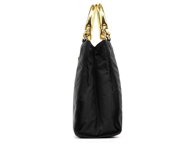Prada Borsa Tote Black Tessuto Metallo Gold Handle - vista 2