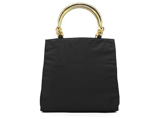 Prada Borsa Tote Black Tessuto Metallo Gold Handle - vista 3