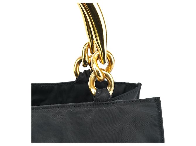 Prada Borsa Tote Black Tessuto Metallo Gold Handle - vista 6