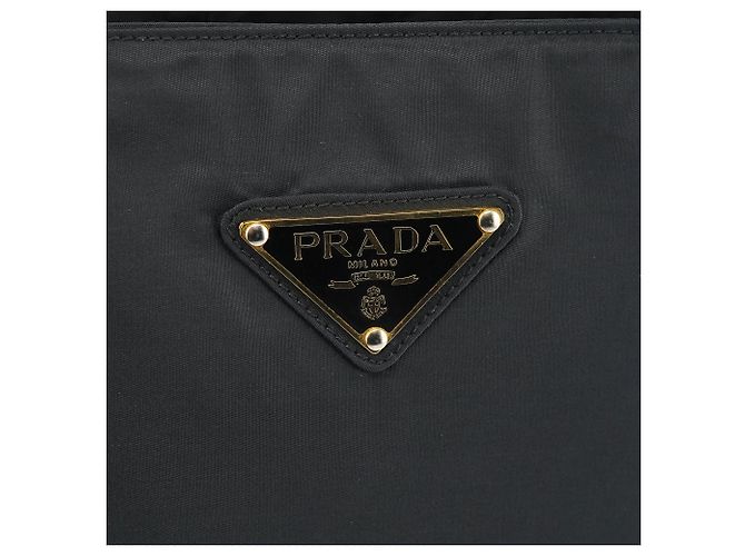 Prada Borsa Tote Black Tessuto Metallo Gold Handle - vista 7