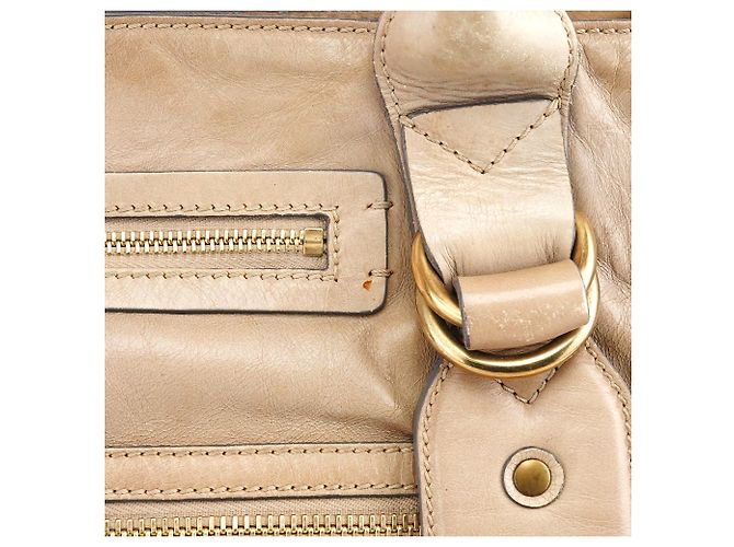 Chloé Borsa Tote Bay in pelle beige - vista 10