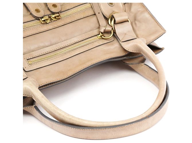 Chloé Borsa Tote Bay in pelle beige - vista 13