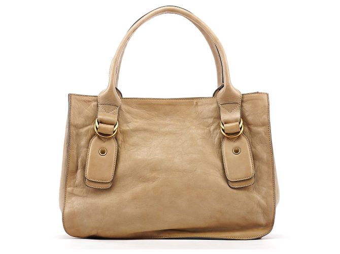 Chloé Borsa Tote Bay in pelle beige - vista 3