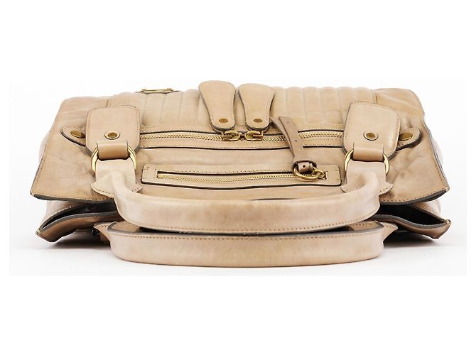 Chloé Borsa Tote Bay in pelle beige - vista 4