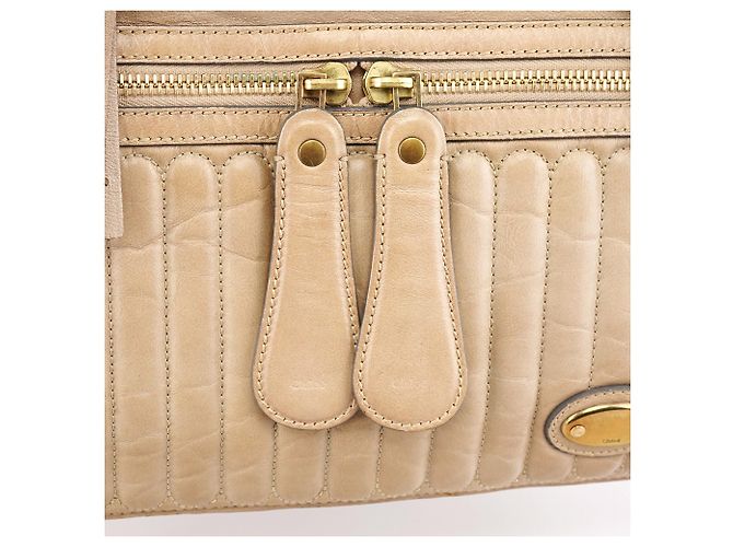 Chloé Borsa Tote Bay in pelle beige - vista 7