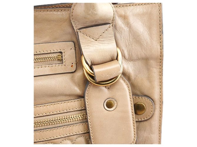 Chloé Borsa Tote Bay in pelle beige - vista 8