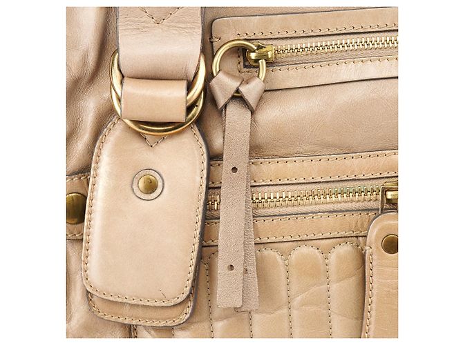 Chloé Borsa Tote Bay in pelle beige - vista 9