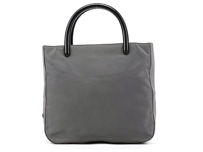 Prada Borsa Tote B8368 in nylon grigio con manici in plastica - vista 3