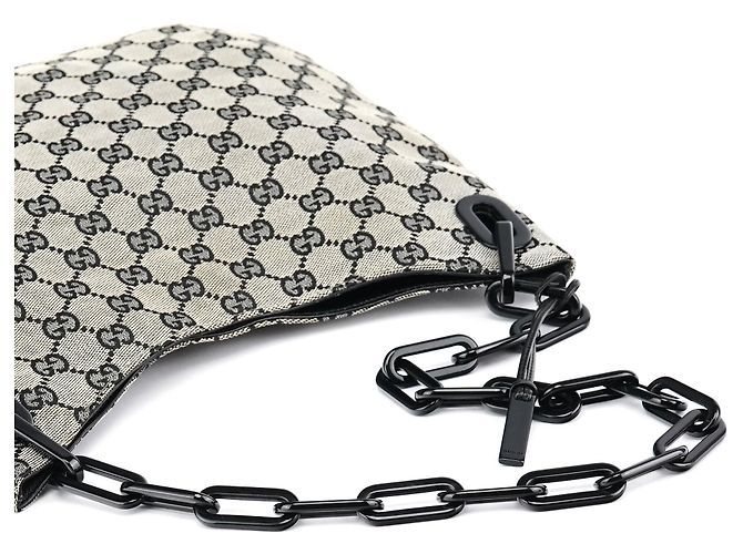 Gucci 001 4168 Borsa a tracolla grigia GG con catena in plastica - vista 11