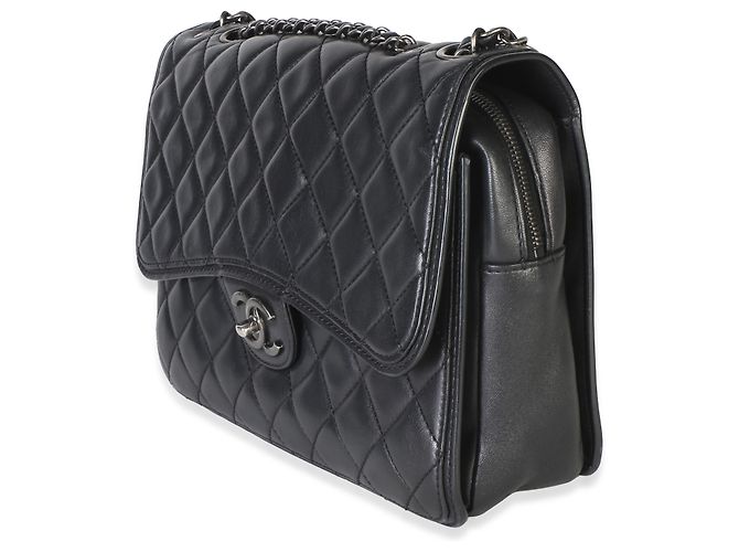 Borsa Chanel Large Citizen Zip Flap in pelle di agnello matelassé nera - vista 3
