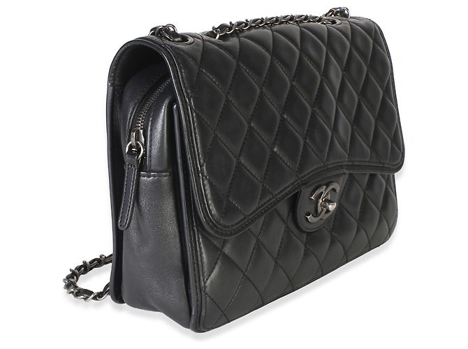 Borsa Chanel Large Citizen Zip Flap in pelle di agnello matelassé nera - vista 4