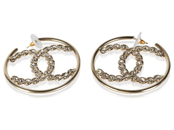 Orecchini a cerchio Chanel 2020 Large CC placcati oro - vista 2