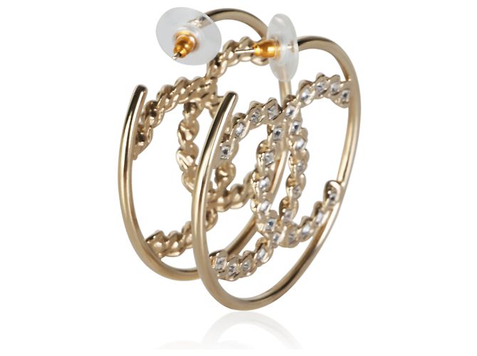 Orecchini a cerchio Chanel 2020 Large CC placcati oro - vista 3
