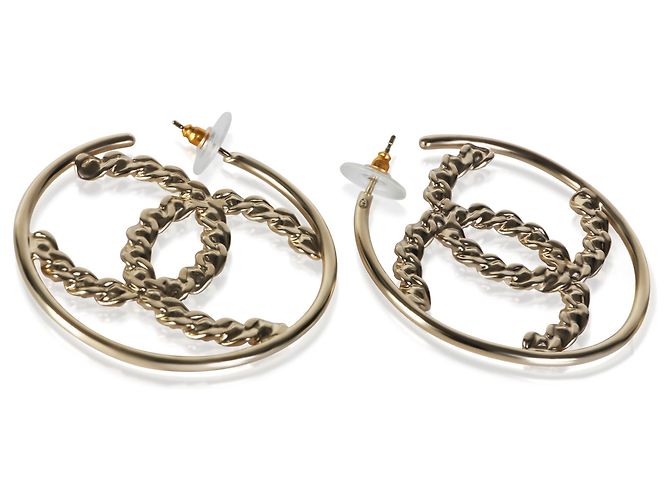 Orecchini a cerchio Chanel 2020 Large CC placcati oro - vista 4
