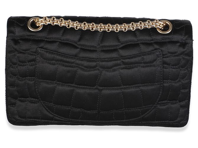 Borsa Chanel Medium Reissue 225 in raso croc nero - vista 2