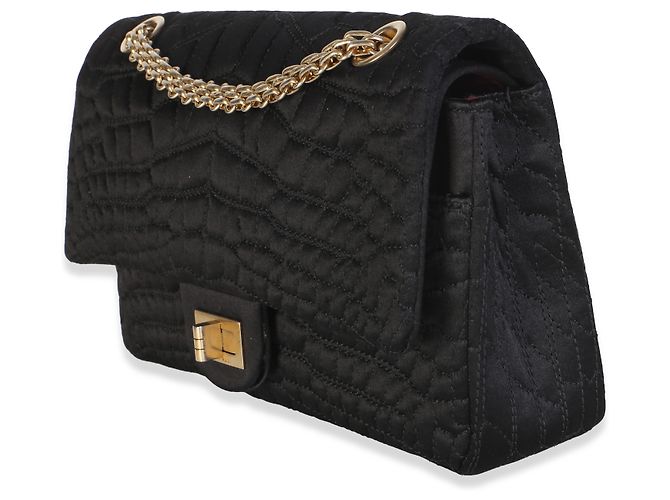 Borsa Chanel Medium Reissue 225 in raso croc nero - vista 3
