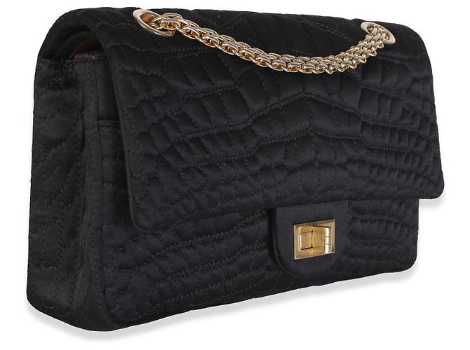 Borsa Chanel Medium Reissue 225 in raso croc nero - vista 4