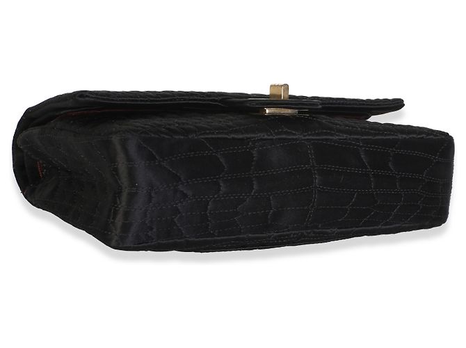 Borsa Chanel Medium Reissue 225 in raso croc nero - vista 7
