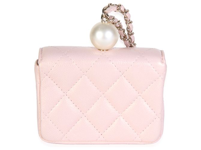 Tarjetero Chanel Pink Iridescent Caviar Pearl con cadena - vista 2