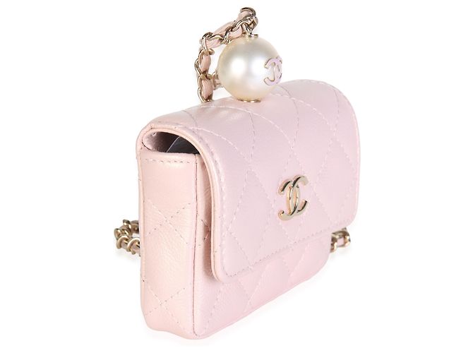 Tarjetero Chanel Pink Iridescent Caviar Pearl con cadena - vista 3